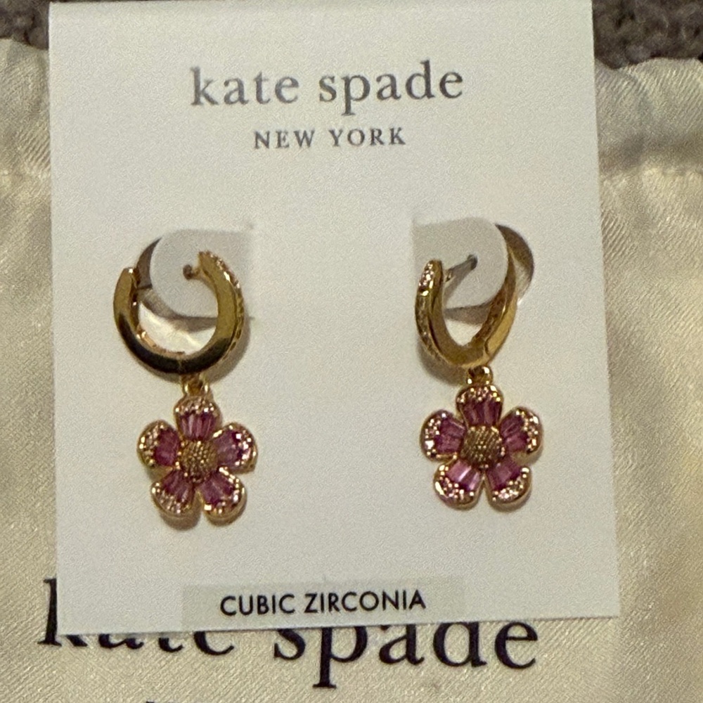 Kate Spade New York Fleurette huggie drop earrings NWT
